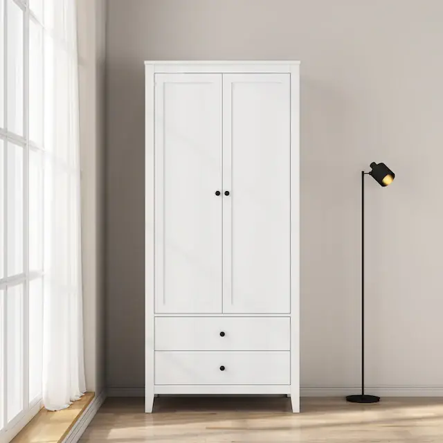 OTTO home Kleiderschrank »Borkum Schlafzimmerschrank Garderobe Landhaus Bestseller weiß« hochwertige schwarze Griffe aus Metall,Schlafzimmerschrank mit 2 Türen und 2 Schubladen Super-Preis