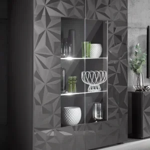 Ausverkauf Home affaire Vitrine »Prisma Höhe 166 cm, Breite 121 cm, Stauraumvitrine mit 2 Türen,« Standvitrine - Front mit elegantem Siebdruck, grifflos, viel Stauraum