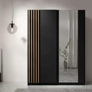 Home affaire Kleiderschrank »Kleiderschrank Charisy mit Spiegel, 4 Einlegeböden und Kleiderstange« Garderobe mit 2 Schwebetüren und Lamellen, B/H/T150/198,5/62 cm Jetzt Kaufen