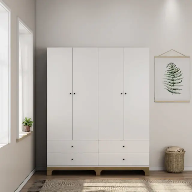 OTTO home Kleiderschrank »Oslo Schlafzimmerschrank Garderobe weiß Landhaus Bestseller« Schlafzimmerschrank mit 4 Türen und 4 Schubladen, Breite 160cm Schnäppchen