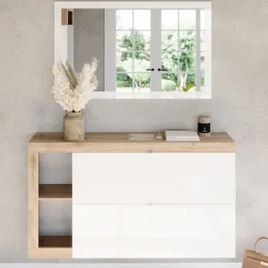 Expressversand Home affaire Schuhschrank »Hamburg Breite 133 cm, Schuhkipper, 2 Klappen, hängend o. stehend,« Schuhkommode schmal, dekorativer Rahmen- 2 Ablagefächer, Metallgriffe