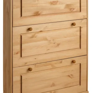 OTTO home Schuhschrank »Rustic« aus massiver Kiefer, 3 Schuhklappen, für 9-11 Paar, Kassettenoptik Preisknaller