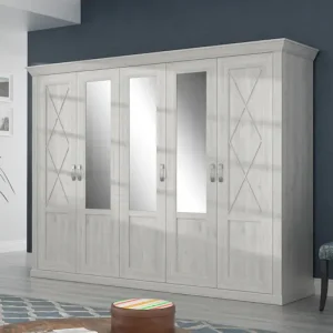 Neue Ware FORTE Kleiderschrank »Kashmir, Landhausstil, inklusive edlem Passepartout-Rahmen« Maße (B/T/H): 268,5/63/206cm,mit Spiegel und dekorative Fräsungen und Elementen, Made in Europe