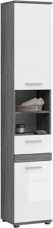 Expressversand welltime Hochschrank »LUCCA, TOPSELLER!, Breite 35cm, 2 Türen, 1 Schubkasten, 2 Fächer« MDF-Front, Türanschlag wechselbar, Badmöbel, Badschrank, Badezimmer