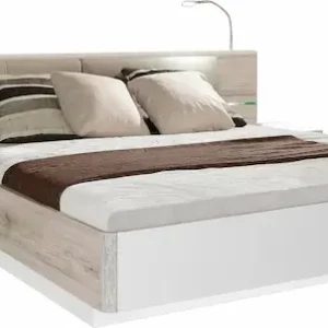 FORTE Schlafzimmer-Set »Rondino, Bett + 2 Nachttische+ LED, gepolstertes Kunstleder Kopfteil« Liegefläche 180x200cm, Gesamtmaße ca. 285 x 91.7 x 209cm,Hochglanz mit Sandeiche, wahlweise mit Bettbank Jetzt Bestellen