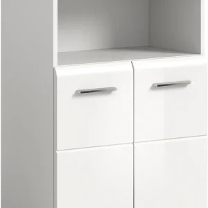welltime Stauraumschrank »FLORENZ, TOPSELLER!, Breite 60 cm, 2 Türen, 1 Fachboden, 1 offene Fach« TOPSELLER!,hochwertige MDF Front, Griff chromglänzend, Badschrank, Bad Expressversand