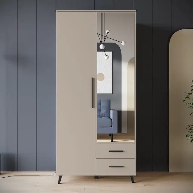 Super-Preis OTTO home Kleiderschrank »Lagos, Garderobe Schlafzimmerschrank Wäscheschrank Bestseller« in 2 Farben erhältlich,Moderner Drehtürenschrank mit Spiegeltür, Breite 90 cm, 2 Schubladen