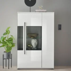 Home affaire Vitrine »Cantara, Vitrinenschrank in Eiche Evoke oder weiß, Standvitrine« schwarzer Stangengriff, ausreichend Stauraum, vielseitig einsetzbar Begrenztes Angebot