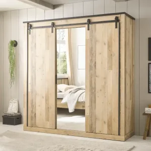 Home affaire Kleiderschrank »SHERWOOD Schlafzimmerschrank mit Spiegel Wäscheschrank« Schiebetüren mit Scheunentorbeschlag aus Metall, B/T/H 201/63/209cm Bestseller