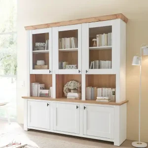 Home affaire Buffet »Bristol, Bücherschrank im Landhausstil, moderner Hochschrank« schwarze Metallgriffe, elegante Kranzoptik, ausreichend Stauraum Billig