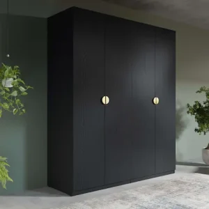 Home affaire Kleiderschrank »BELLOT Garderobe, Wäscheschrank mit 4 Einlegeböden und 2 Kleiderstange« mit 4 Drehtüren und goldenen Griffen, Maße B/T/H: 180/59/209 cm Kostenfreie Lieferung