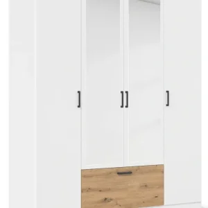 Highlight rauch Drehtürenschrank »Kleiderschrank Schrank Garderobe Wäscheschrank BARI mit Spiegel« mit Schubasten mittig, moderner Griff in Graumetallic MADE IN GERMANY