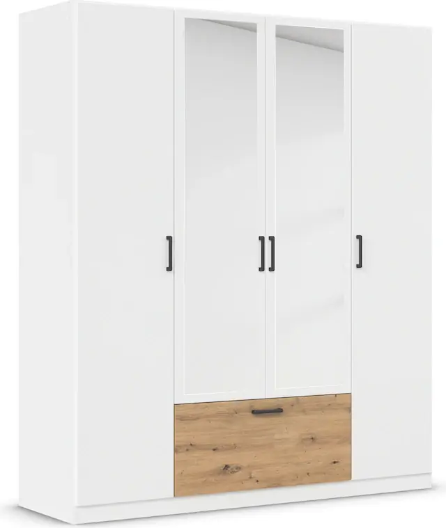 Highlight rauch Drehtürenschrank »Kleiderschrank Schrank Garderobe Wäscheschrank BARI mit Spiegel« mit Schubasten mittig, moderner Griff in Graumetallic MADE IN GERMANY