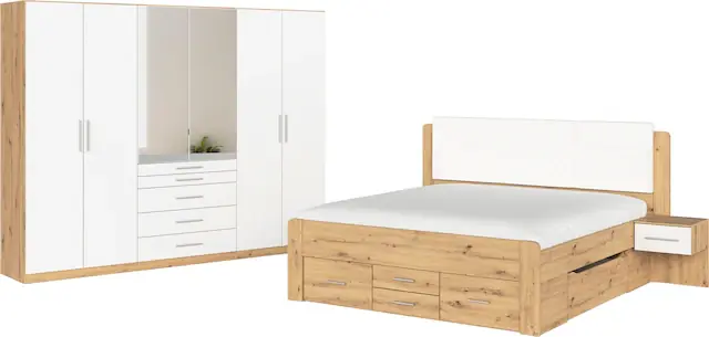 rauch Schlafzimmer-Set »Komplettschlafzimmer Stauraumbett Liegefläche 180x200 MADE IN GERMANY« Set, 4 tlg. tlg. Schrank mit 5 Schubladen, Bettanlage mit 8 Schubladen MADE IN GERMANY Markenprodukt