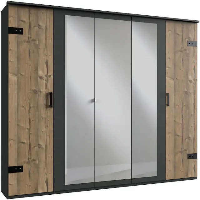 Wimex Kleiderschrank »Stockholm, rustikale Optik im Industrial Design, Made in Germany« mit Spiegel, 225x58x210 cm, Made in Germany Kostenloser Versand