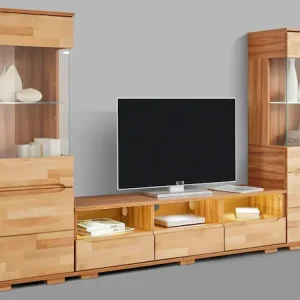 Billig OTTO home Wohnwand »Vetro,Fronten Massivholz,Korpus Holzwekstoff,Griffmulden« Set, 3 Stk. tlg.