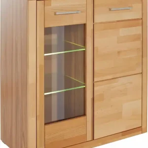 Neuheit OTTO home Vitrine »LOGO68, Einlegeboden verstellbar,1Glastür, Wohnzimmer, Stauraum, geölt« B/T/H:90/42/100cm, Front massivholz,6 Fächer, Griffe silberfarben