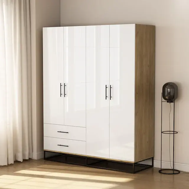 OTTO home Kleiderschrank »Lucca Schlafzimmerschrank Garderobe Hochglanz Bestseller« Schwarze Griffe und Kufengestell aus Metall,Schlafzimmerschrank mit 4 Türen und 2 Schubladen, Breite 160cm Rabatt