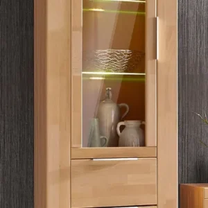 Begrenztes Angebot OTTO home Vitrine »ZARA75, 2 Glasboden variabel, Türen L/R, 1 Schublade, Wohnzimmer« B/T/H:60/40/190cm,Front massivholz,5 Fächer,Griffe silberfarben, geölt