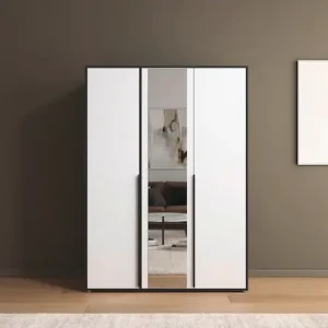 rauch Drehtürenschrank »Kleiderschrank Schrank Garderobe Wäscheschrank NAGATA mit Spiegel« in 3 verschiedenen Ausstattungen BASIC/CLASSIC/PREMIUM,und modernen Stangengriffen in Graumetallic TOPSELLER MADE IN GERMANY Abverkauf