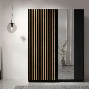 Top-Preis Home affaire Kleiderschrank »Kleiderschrank Camden mit Spiegel, 4 Einlegeböden und Kleiderstange« Garderobe mit 2 Schwebetüren und Lamellen, BxHxT 150,5x198,5x61,6 cm