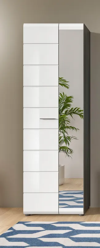 Kostenloser Rückversand Home affaire Garderobenschrank »Rumba, Höhe 192 cm, 1 Hochglanz Tür, 1 Spiegeltür, 4 Einlegeböden,« 1 Kleiderstange, Stauraumschrank, Flurschrank, Flurmöbel