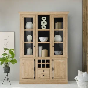 Home affaire Vitrine »Cornwall, Hochschrank im Landhausstil, Glasvitrine, Eiche Dekor« 1 Stk. tlg. Metallgriffe, 147 cm breit, viel Stauraum, in zwei Größen verfügbar Schnäppchen