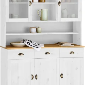 Heißes Angebot Home affaire Küchenbuffet »Oslo« 125 cm breit, aus massiver Kiefer, mit 2 Glastüren, Metallgriffe