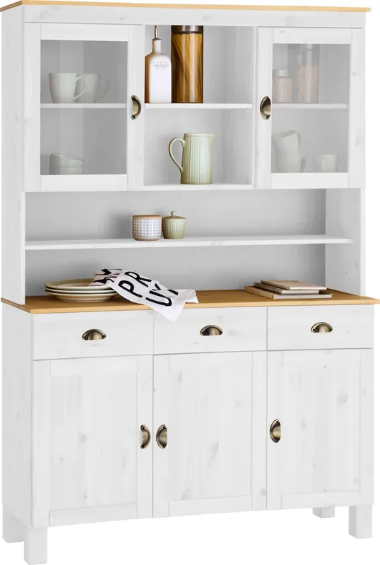 Heißes Angebot Home affaire Küchenbuffet »Oslo« 125 cm breit, aus massiver Kiefer, mit 2 Glastüren, Metallgriffe