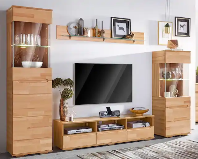 Saisonangebot OTTO home Wohnwand »Vetro,Fronten Massivholz,Korpus Holzwekstoff,Griffmulden« Set, 4 Stk. tlg.