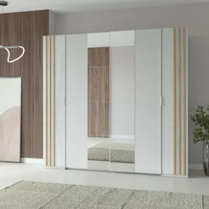 Home affaire Kleiderschrank »Kleiderschrank Calera mit Spiegel, 10 Einlegeböden und Kleiderstange« Garderobe mit 2 Schwebetüren und 2 Drehtüren, BxHxT 219,6x207,5x62 cm Wochenendangebot