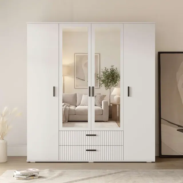 Billig OTTO home Kleiderschrank »KOLLINE, modern mit viel Stauraum & geriffelter Struktur« H/B/T ca. 190/180/52cm,Garderobe 4 Fächer, Kleiderstange, 2 Schubladen, 2 Spiegel