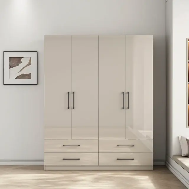 OTTO home Kleiderschrank »Sylt Schlafzimmerschrank Bestseller mit hochglänzenden Fronten« Drehtürenschrank mit 4 Schubladen und 4 Türen,Schrank in Breite 160 mit viel Stauraum Abverkauf