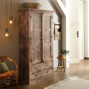 Markenprodukt OTTO home Kleiderschrank »Maneesh« aus massivem Mangoholz und vielen Stauraummöglichkeiten, Höhe 190 cm