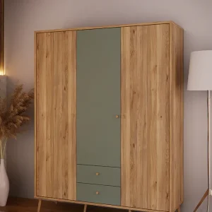 Neuheit FORTE Kleiderschrank B/H/T ca. 94,5x185,6x52,2 cm,Salbei, Drehtürenschrank, Stauraum