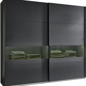 Solange Der Vorrat Reicht Wimex Schwebetürenschrank »Easy Plus, Kleiderschrank Made in Germany« mit Glaseinsatz/ Rauchglas, viele Breiten zur Auswahl, schwarze Griffe