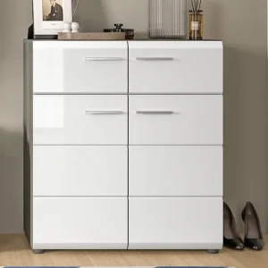 Bestpreis Home affaire Schuhschrank »Rumba, Breite 80 cm, Hochglanz Front, 2 Türen, 4 Einlegeböden,« 2 Schubkästen, Schuhkommode, Kommode, Flurschrank