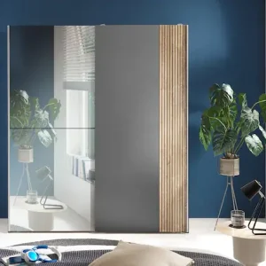 Neu Im Sortiment Schlafkontor Schwebetürenschrank »Berno Kleiderschrank mit Schiebetüren und Spiegelfront« Rillenoptik & Graphitabsetzung