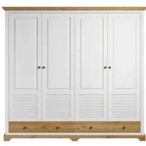 OTTO home Kleiderschrank »Rauna, aus massiver Kiefer, 4-türig, mit Lamellen und Kassetten« B/H/T ca. 203/183/61,FSC® zertifiziertes Massivholz (Kiefer), robuste Qualität Neu Im Sortiment