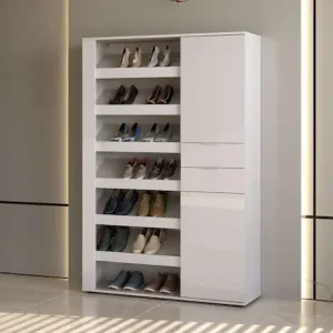 Jetzt Kaufen Home affaire Schuhschrank »BOOST, Schuhschrank,Schuhregal, Breite 120 cm, LED optional bestellbar« 1 Stk. tlg. Hochglanz lackiert mit 7 offenen Fächern, 2 Türen und 2 Schubkästen