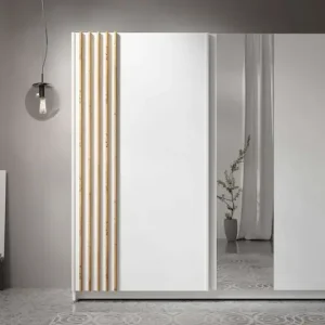 Home affaire Kleiderschrank »Kleiderschrank Charisy mit 4 Einlegeböden und Kleiderstange« Garderobe mit 2 Schwebetüren und Lamellen, B/H/T 200/198,5/62 cm Gratis Versand