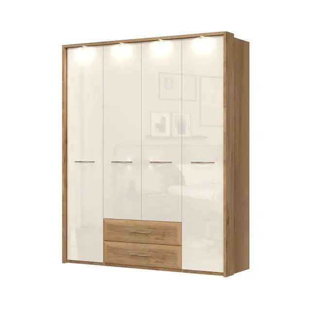 OTTO home Kleiderschrank »Gala, beige hochglänzend UV lackiert, kratzfest, FSC-zertifiziert« abgerundete Schubladen aus MDF im Holzdekor, soft-close,mit Beleuchtung und Passpartourahmen, hoher Schrank (224cm), 4 Breiten Wochenendangebot