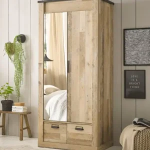 Finale Aktion Home affaire Kleiderschrank »SHERWOOD Wäscheschrank Garderobe mit Spiegel« wahlweise mit Kleiderstange oder Einlegeböden nutzbar, Breite 93 cm