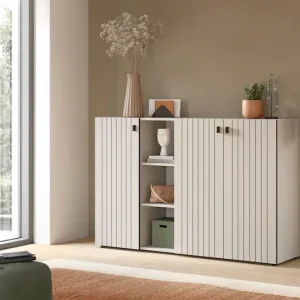 Home affaire Schuhschrank »TATIO, Breite 150 cm, Rillenoptik, offene Fächer, 3 Türen« 1 Stk. tlg. Garderobenschrank, Flurkommode, Kommode, Schuhschrank Preisknaller