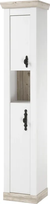 Home affaire Hochschrank »Florenz, Badschrank im Landhausstil, Schrank mit Metallgriffen« in Pinie Weiß, offenes Fach und ausreichend Stauraum hinter Drehtüren Begrenztes Angebot