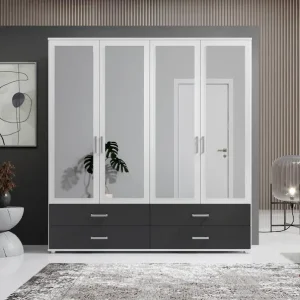 Schlafkontor Drehtürenschrank »Ivar Kleiderschrank mit Spiegel« inklusive 2 Spiegeltüren und 4 farblich abgesetzten Schubkästen Jetzt Bestellen