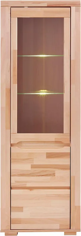 OTTO home Vitrine »DENIS75, 5 Fächer, Teilmassiv, 1 Tür mit Glaseinsatz, grifflos« B/T/H:65/40/190cm, Einlegeboden teilwese verstellbar, Kernbuche geölt. Expressversand