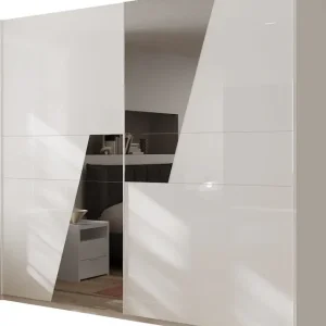 Aktuell Home affaire Schwebetürenschrank »Malmo, Kleiderschrank mit 2 Schiebetüren, Breite 276 cm, Höhe 240 cm,« Weiß Hochglanz Lack, Front mit Spiegelfläche, Griffleisten aus Metall