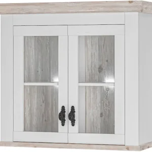 Abverkauf Home affaire Hängeschrank »Florenz, Glashängeschrank in Pinie Weiß, Wandschrank« mit verschnörkeltem Metallgriff, im Landhausstil