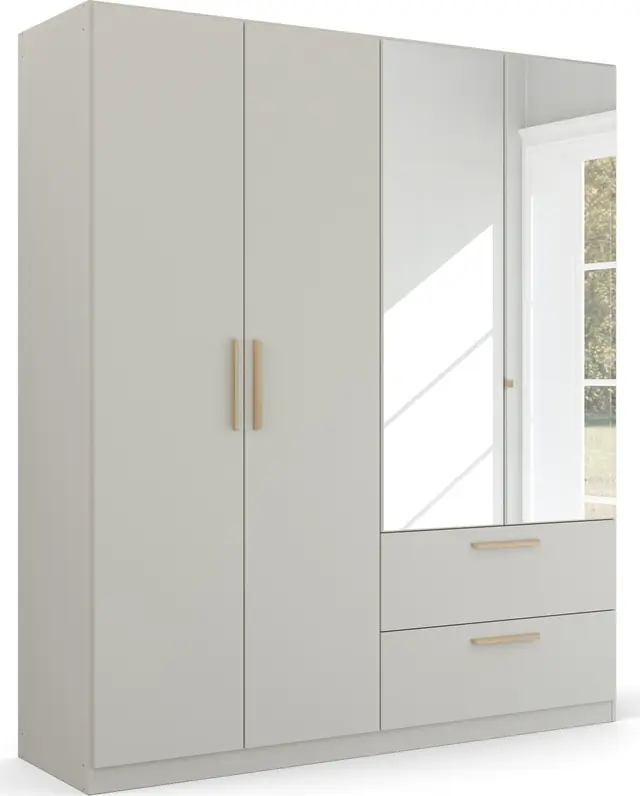 rauch Kleiderschrank »Skandi by Quadra Spin Schlafzimmerschrank« im Landhaus-Stil mit Massivholzgriffen, mit Schubladen und Spiegel Geprüft